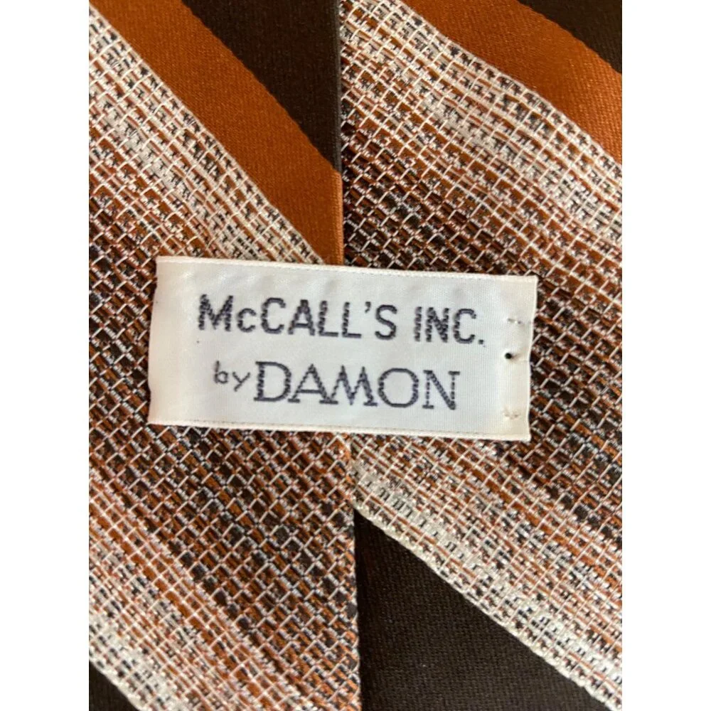Vintage McCall’s by Damon Necktie Brown Stripe Retro 70s Disco Wide Dad Gift_6